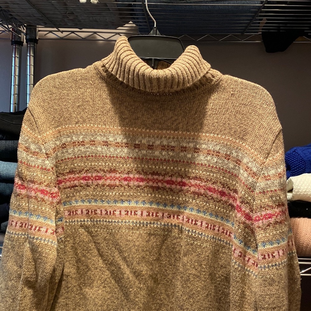 Fiorlini International Cotton Turtle Neck Tan Ski Sweater Multi Color XL